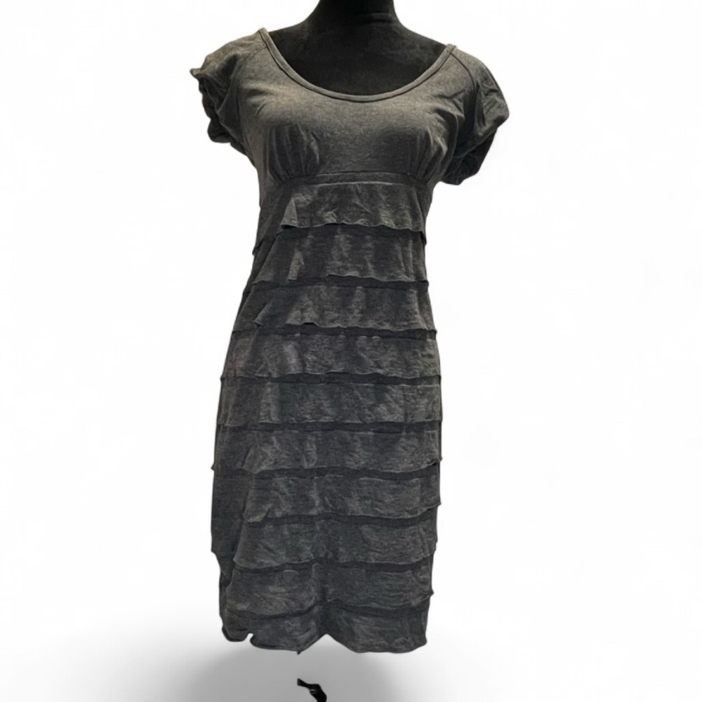 M.S.S.P. Max Studio Gray Tiered Puff Sleeve Dress Women's L Soft Girl Boho Knit